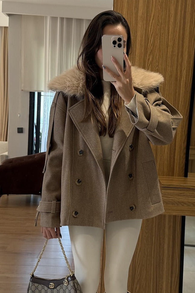 Coat Dragun Milk Coffee Detachable Fur