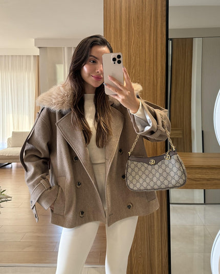 Coat Dragun Milk Coffee Detachable Fur