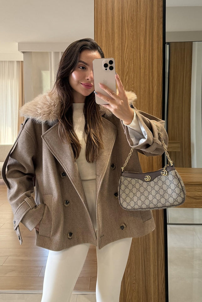 Coat Dragun Milk Coffee Detachable Fur
