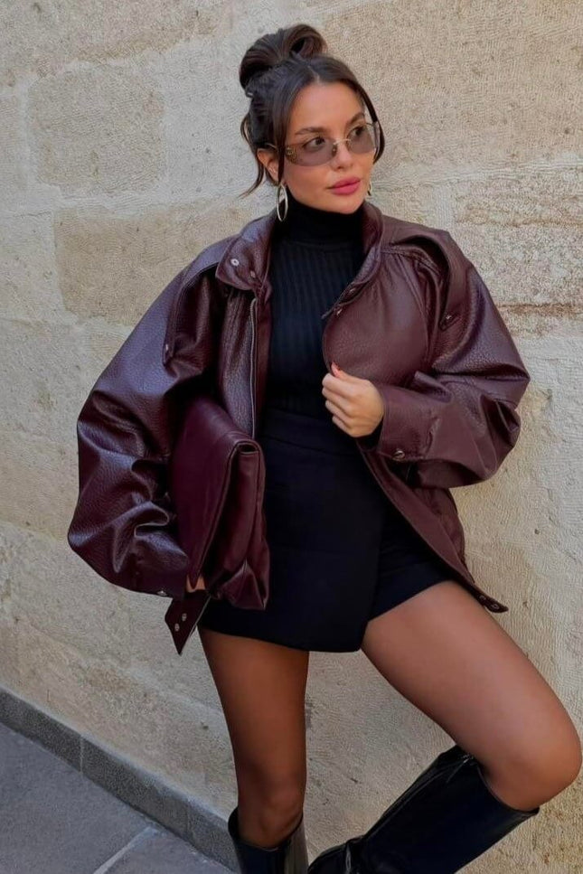 Macoron Rough Leather Jacket BORDO