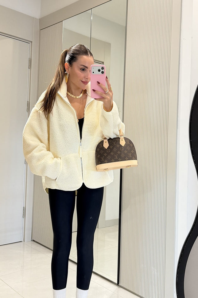 Eliana Ecru Teddy Zip Sweat