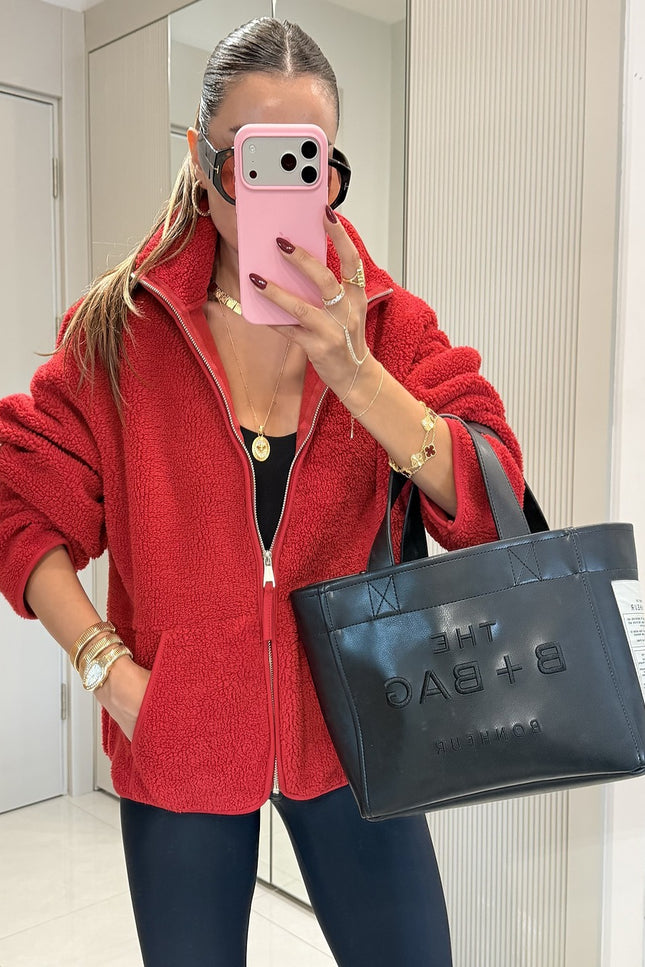Eliana Red Teddy Zip Sweat