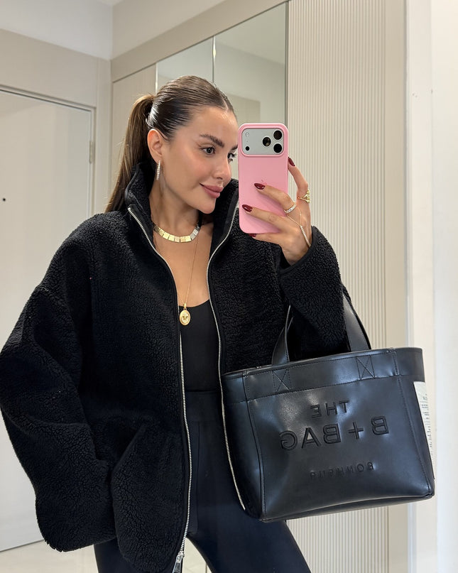 Eliana Black Teddy Zip Sweat
