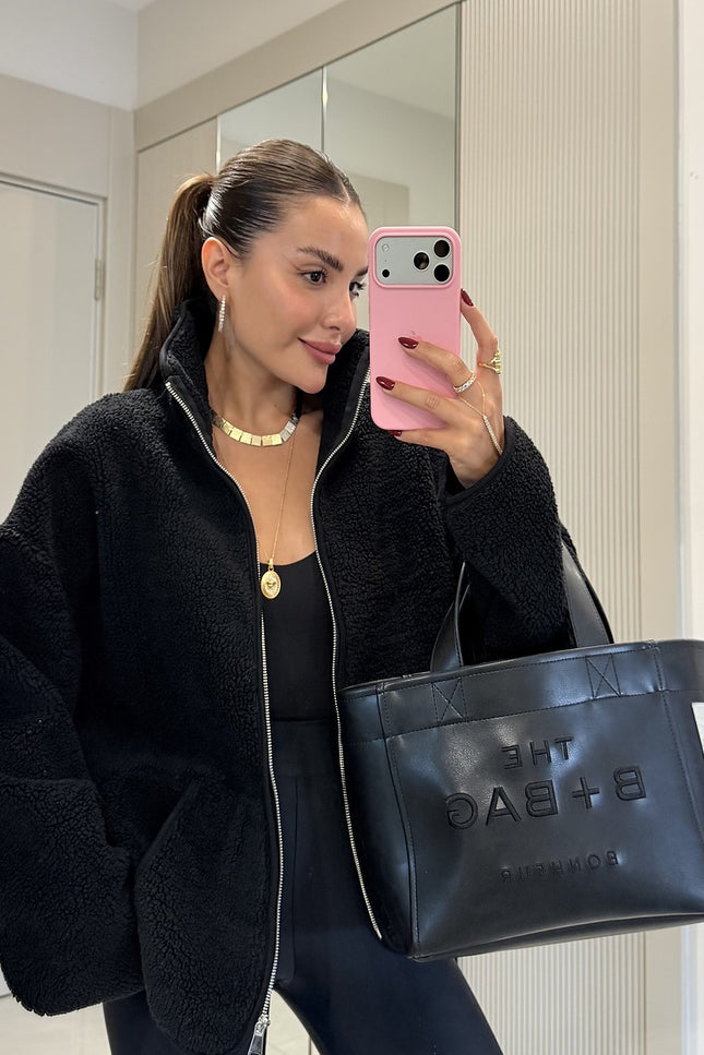 Eliana Black Teddy Zip Sweat