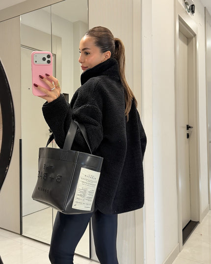 Eliana Black Teddy Zip Sweat
