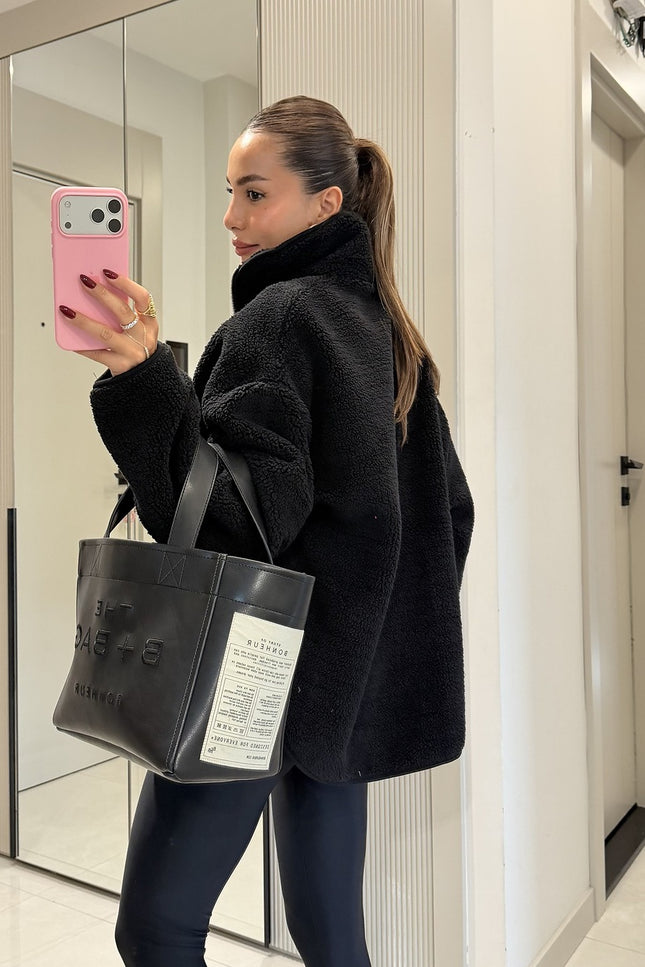 Eliana Black Teddy Zip Sweat