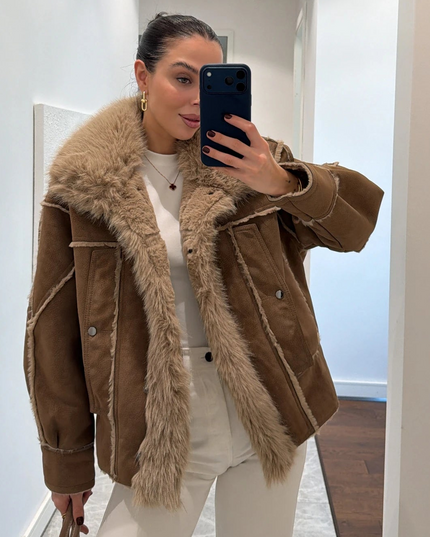 Luxurious Brown Fur Colar Coat