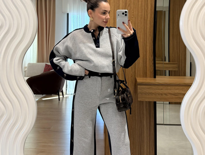 Felicity Grey Denim Blend Fleece-lined Tracksuit Set for Cozy Women