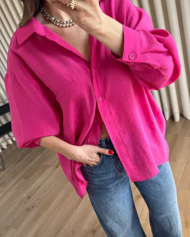 Fuşya Oversize Modal Kumaş Gömlek