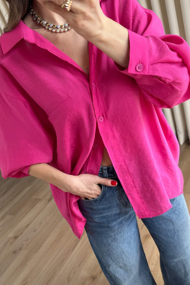 Fuşya Oversize Modal Kumaş Gömlek