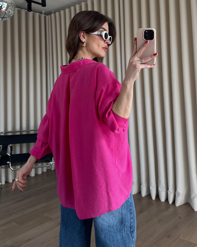 Fuşya Oversize Modal Kumaş Gömlek