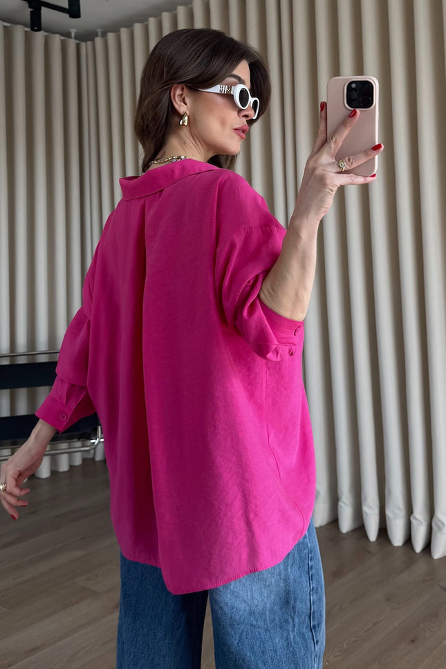 Fuşya Oversize Modal Kumaş Gömlek
