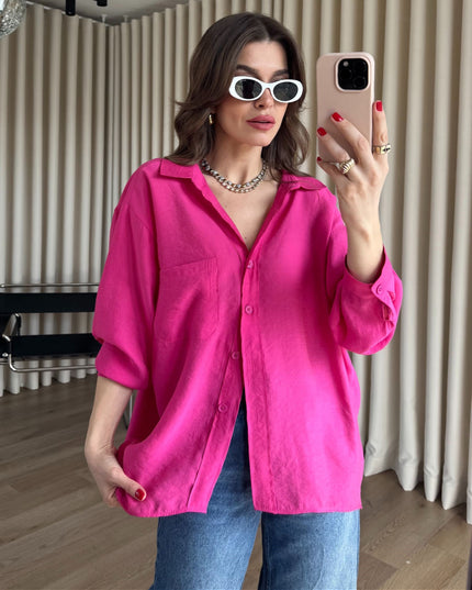 Fuşya Oversize Modal Kumaş Gömlek