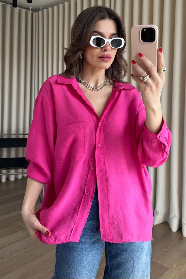 Fuşya Oversize Modal Kumaş Gömlek