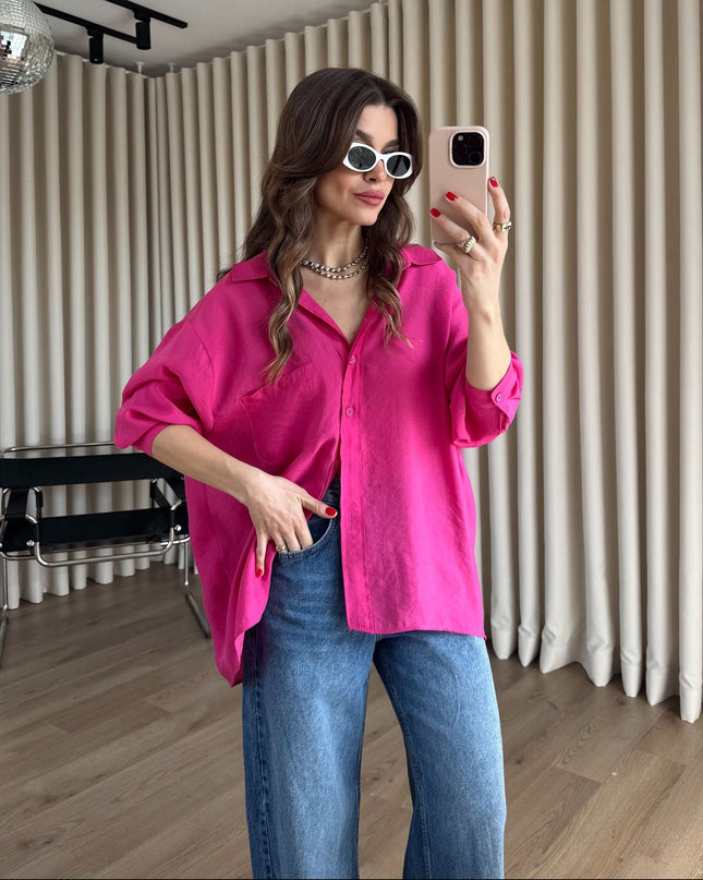 Fuşya Oversize Modal Kumaş Gömlek