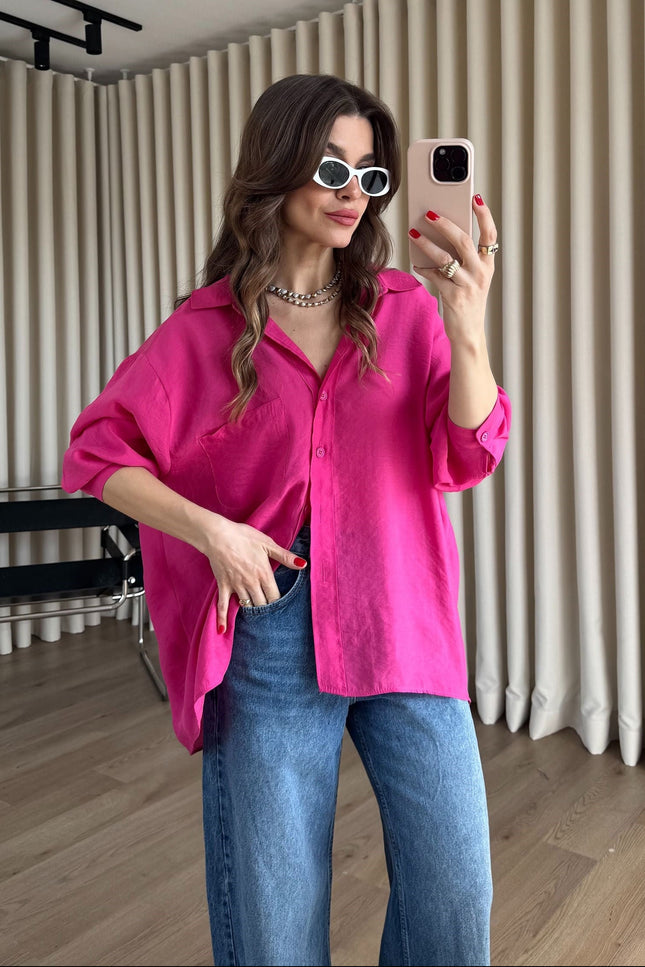 Fuşya Oversize Modal Kumaş Gömlek