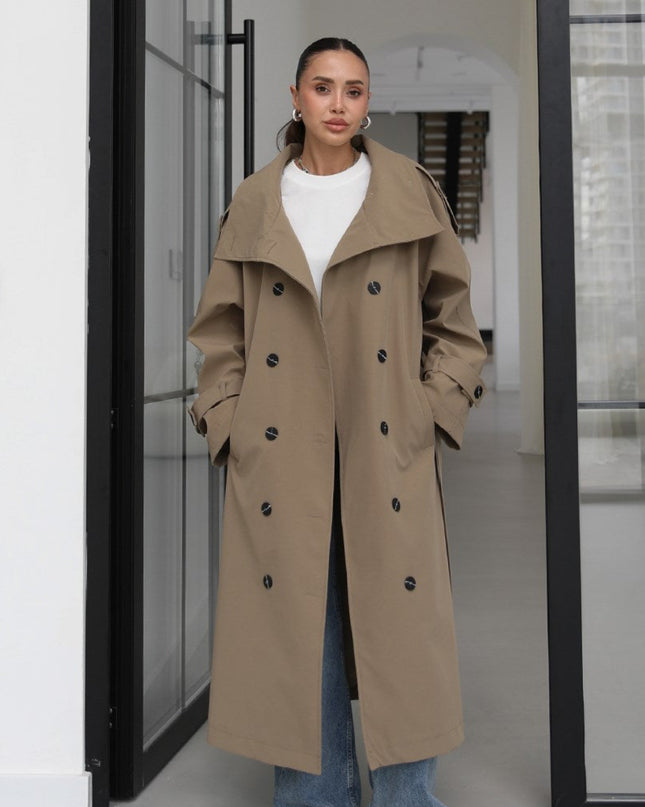 Khaki Attika Belted Long Trench Coat