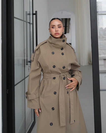 Khaki Attika Belted Long Trench Coat