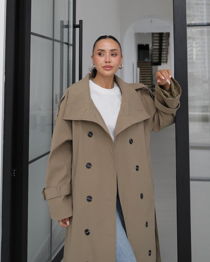 Khaki Attika Belted Long Trench Coat