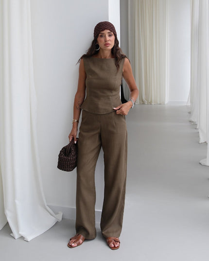 Ceres Raw Linen Set - Khaki