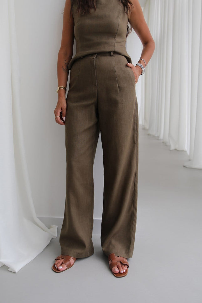 Ceres Raw Linen Set - Khaki