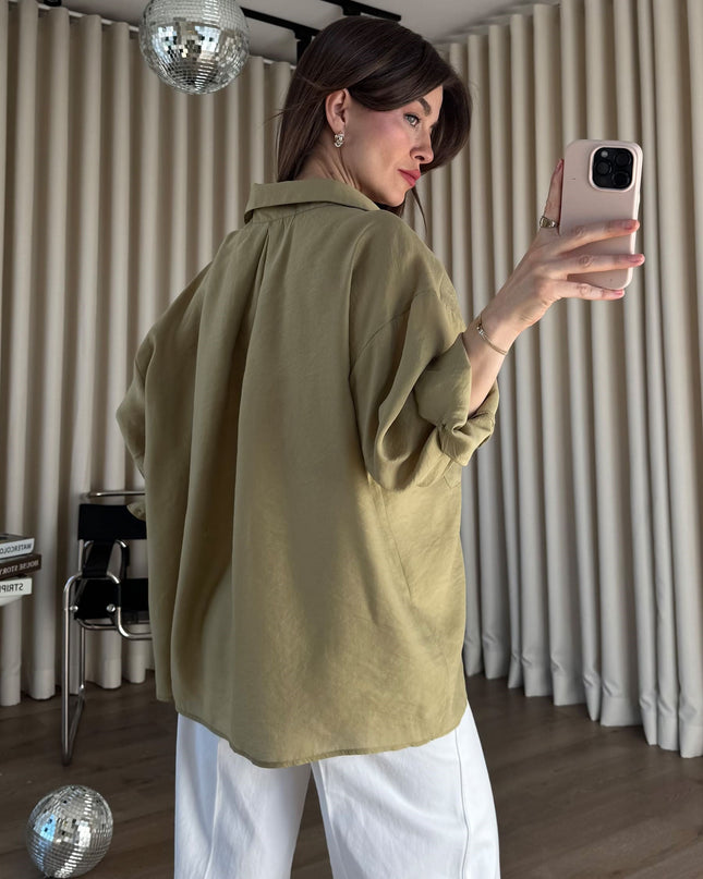 Haki Oversize Modal Kumaş Gömlek