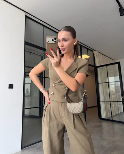 Simona Linen Blouse And Trouser Set With A Fitted Waist