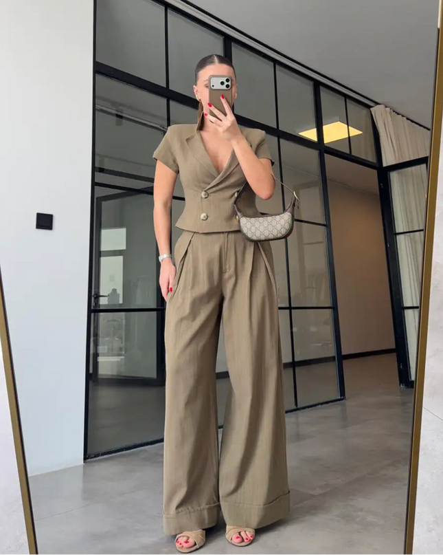 Simona Linen Blouse And Trouser Set With A Fitted Waist