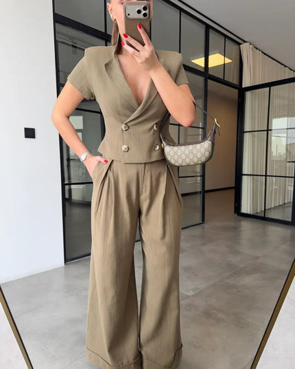 Simona Linen Blouse And Trouser Set With A Fitted Waist
