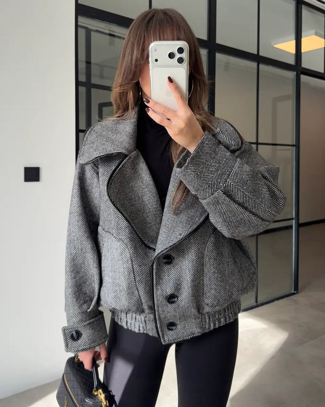 Bomber Jacket Herringbone Black