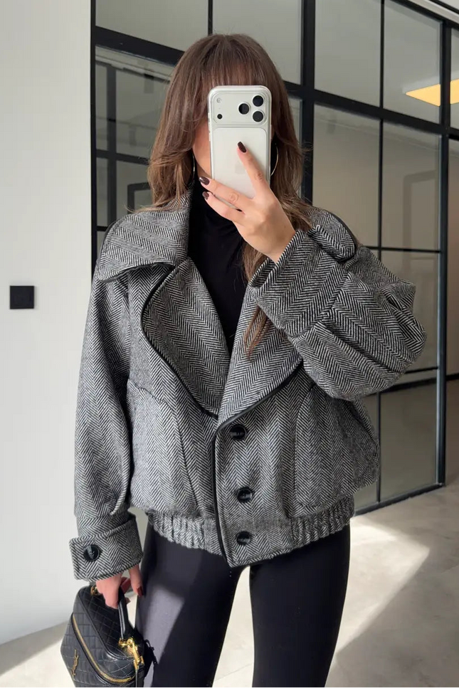 Bomber Jacket Herringbone Black