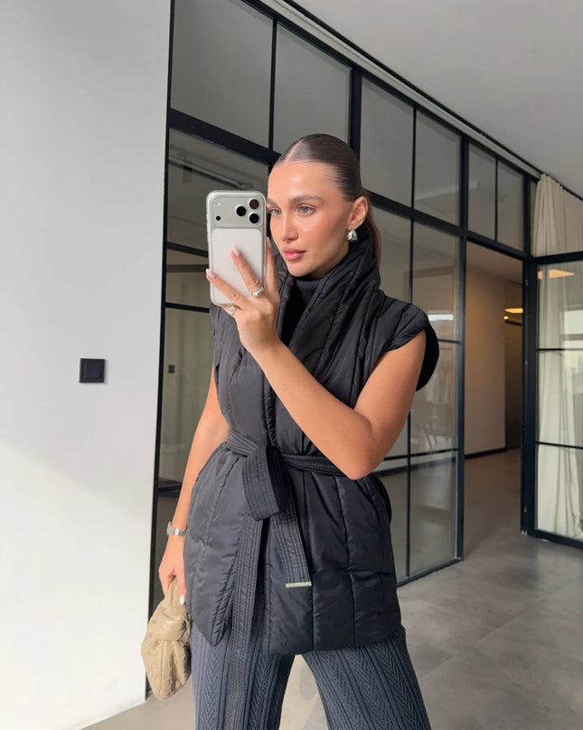 Chic Knitted-Detail Puffer Vest for Women - Warm, Stylish & Versatile Outerwear