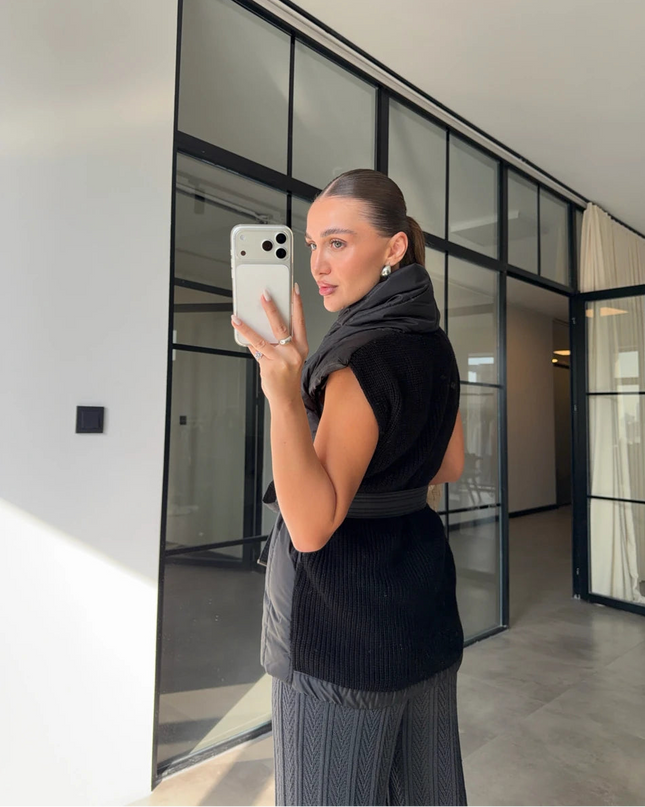 Chic Knitted-Detail Puffer Vest for Women - Warm, Stylish & Versatile Outerwear