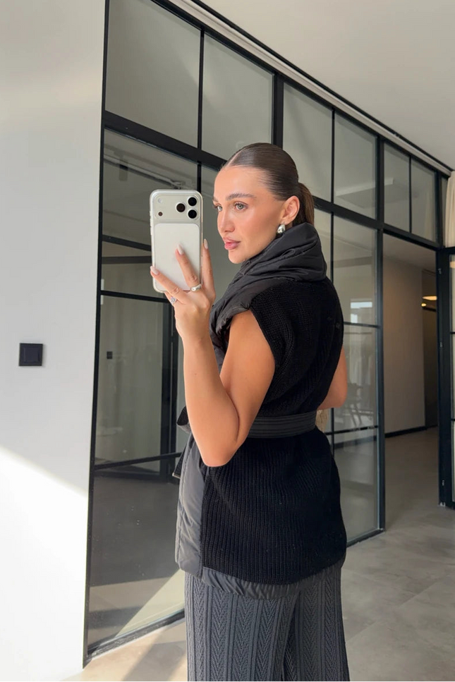 Chic Knitted-Detail Puffer Vest for Women - Warm, Stylish & Versatile Outerwear