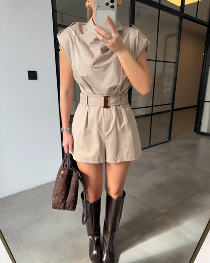 Mandy Draped Belt Jumpsuit - Beige