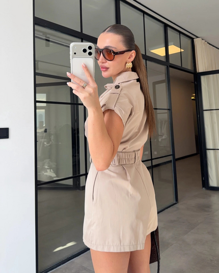 Mandy Draped Belt Jumpsuit - Beige