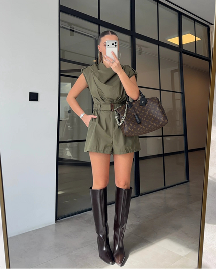 Mandy Draped Belt Jumpsuit - Khaki