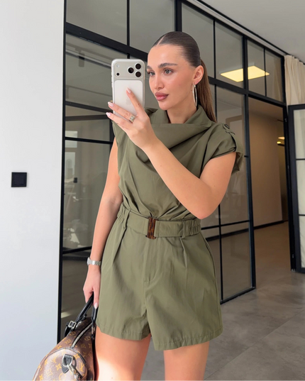 Mandy Draped Belt Jumpsuit - Khaki