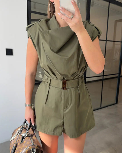 Mandy Draped Belt Jumpsuit - Khaki