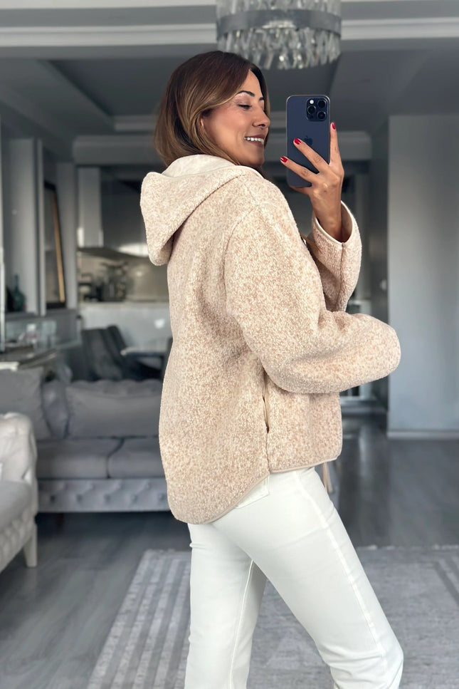 Presy Plush Teddy Hooded Stone Cardigan