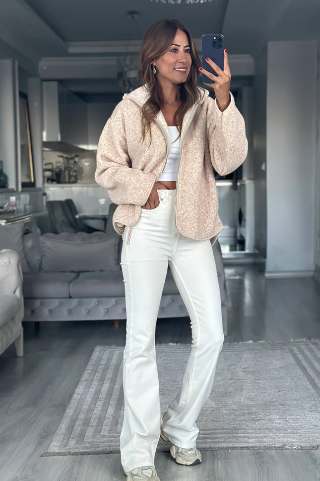 Presy Plush Teddy Hooded Stone Cardigan