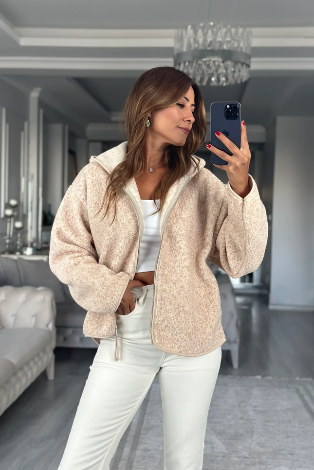 Presy Plush Teddy Hooded Stone Cardigan