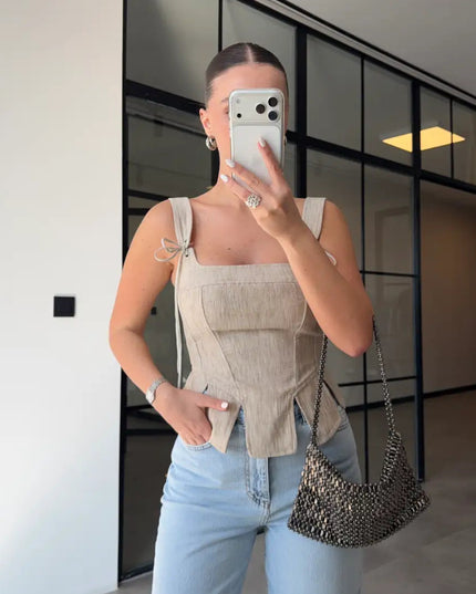 Strap Detail Corset Blouse