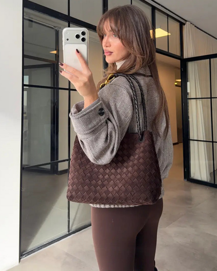 Chic Herringbone Wool Blend Bomber Jacket for Women - Casual & Stylish Outerwear