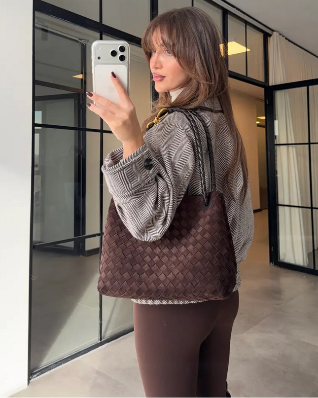 Chic Herringbone Wool Blend Bomber Jacket for Women - Casual & Stylish Outerwear