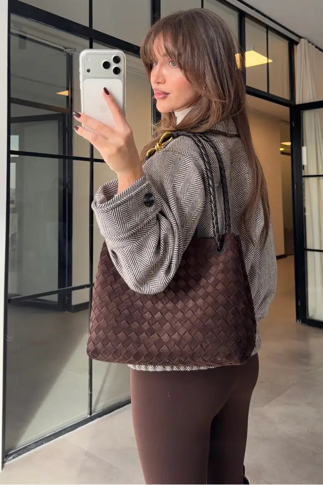 Chic Herringbone Wool Blend Bomber Jacket for Women - Casual & Stylish Outerwear