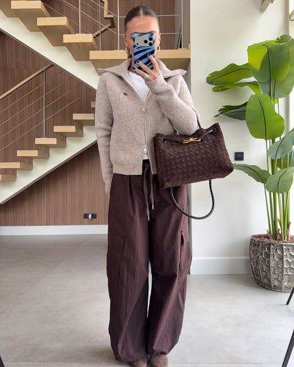 Double-Zip Wool Textured Knitted Cardigan