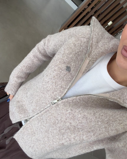 Double-Zip Wool Textured Knitted Cardigan