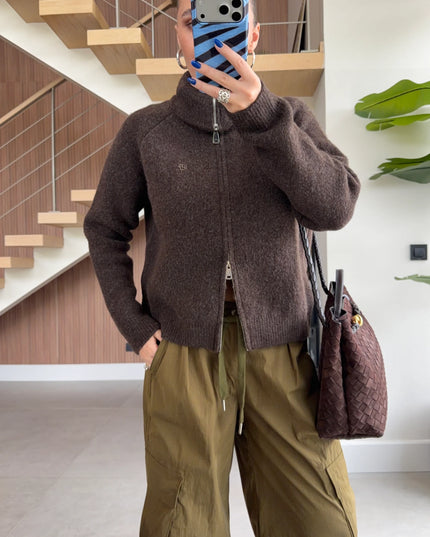 Double-Zip Wool Textured Knitted Cardigan
