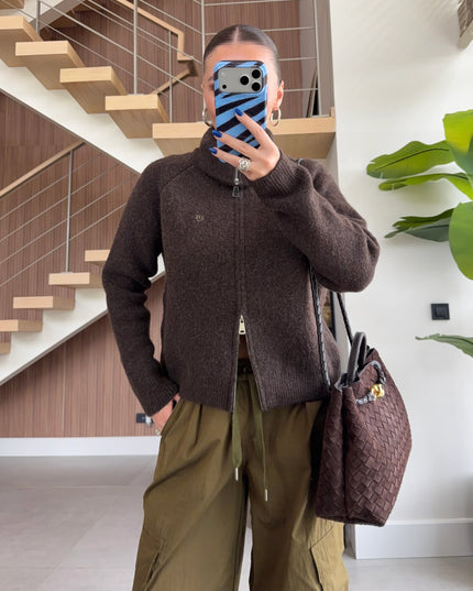 Double-Zip Wool Textured Knitted Cardigan